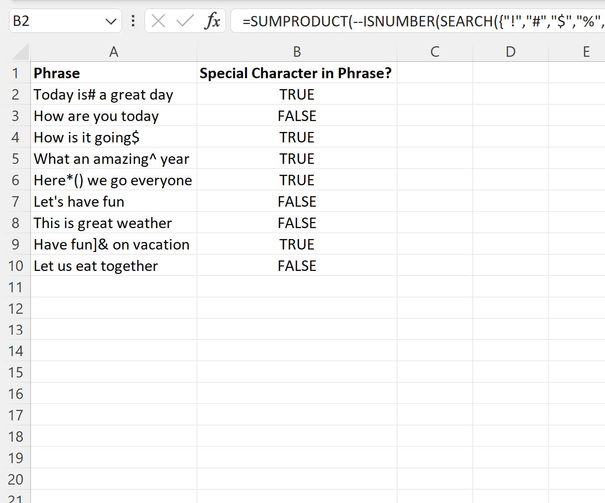 special2 Excel search for special characters in cell