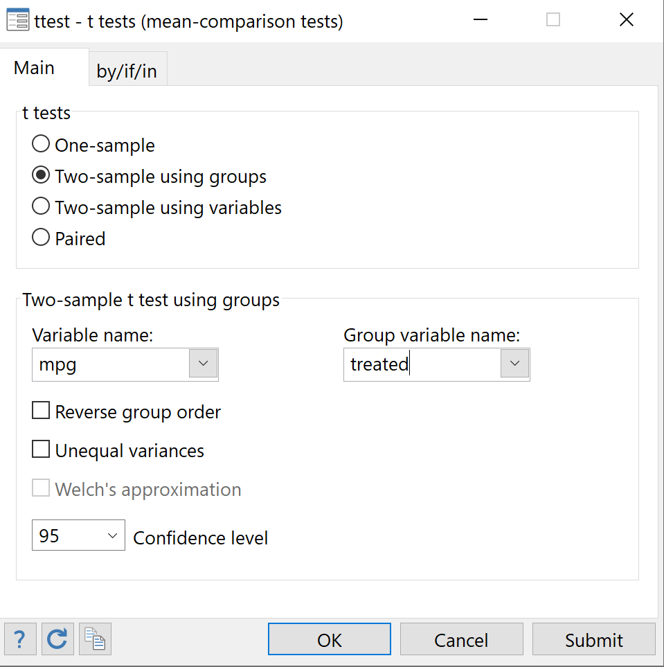 statatwosamp6 Two-sample t-test example in Stata