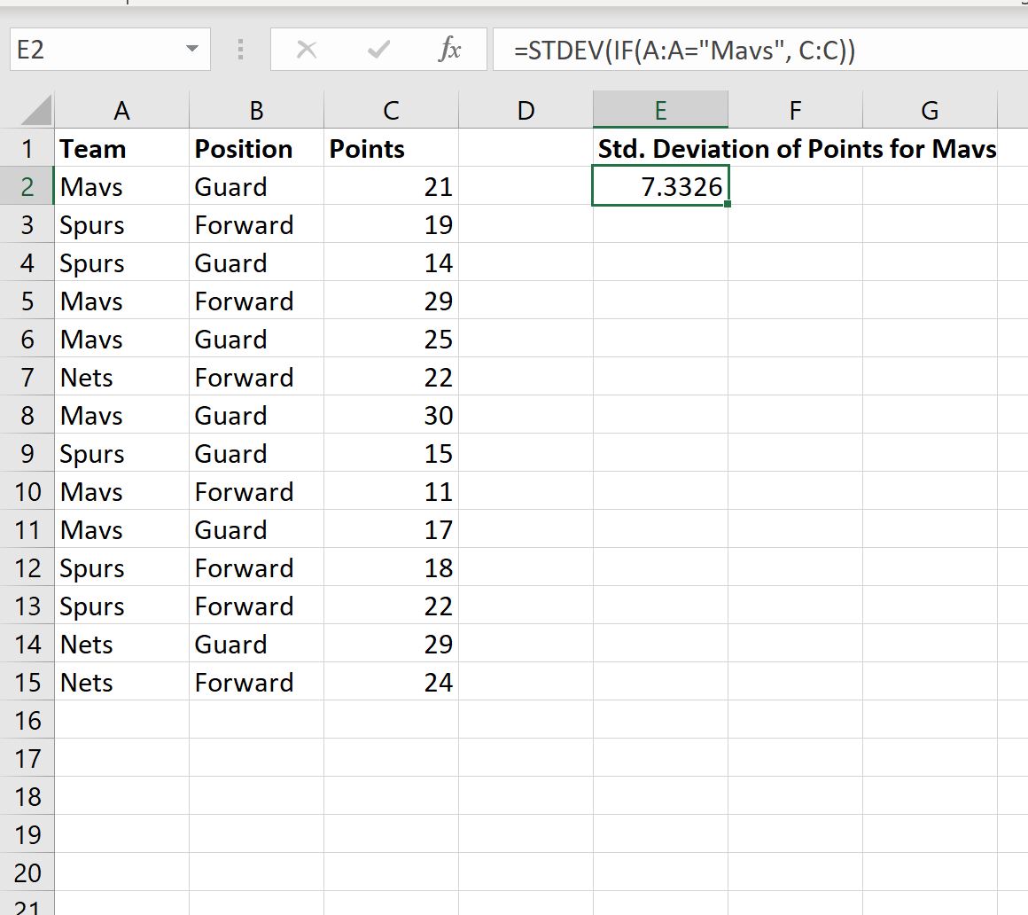 stdevif1 standard deviation IF formula in Excel