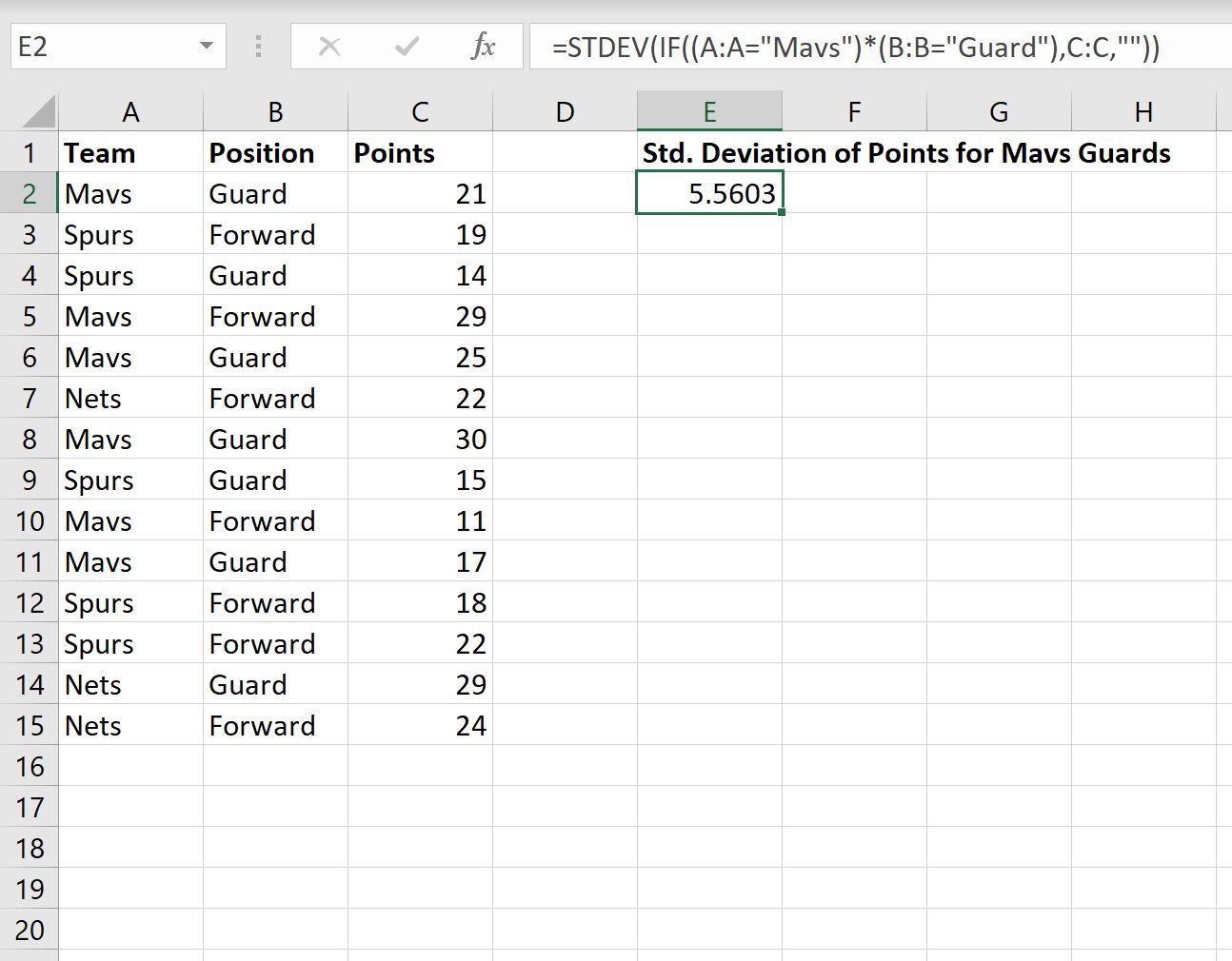 stdevif2 Excel standard deviation IF formula with multiple criteria