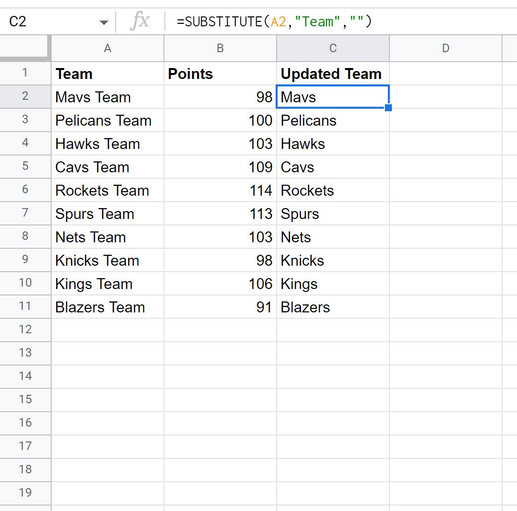 subs2 Google Sheets remove substring