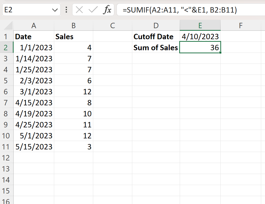 sumbefore2 Excel SUMIF before date