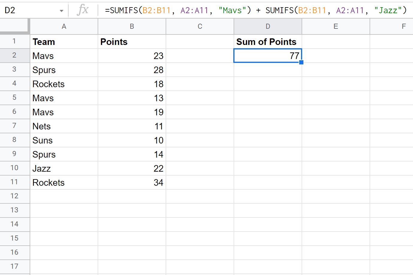 sumifor2 SUMIF OR formula in Google Sheets