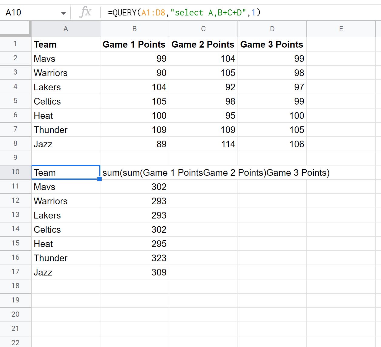 summult2 Google Sheets query sum multiple columns