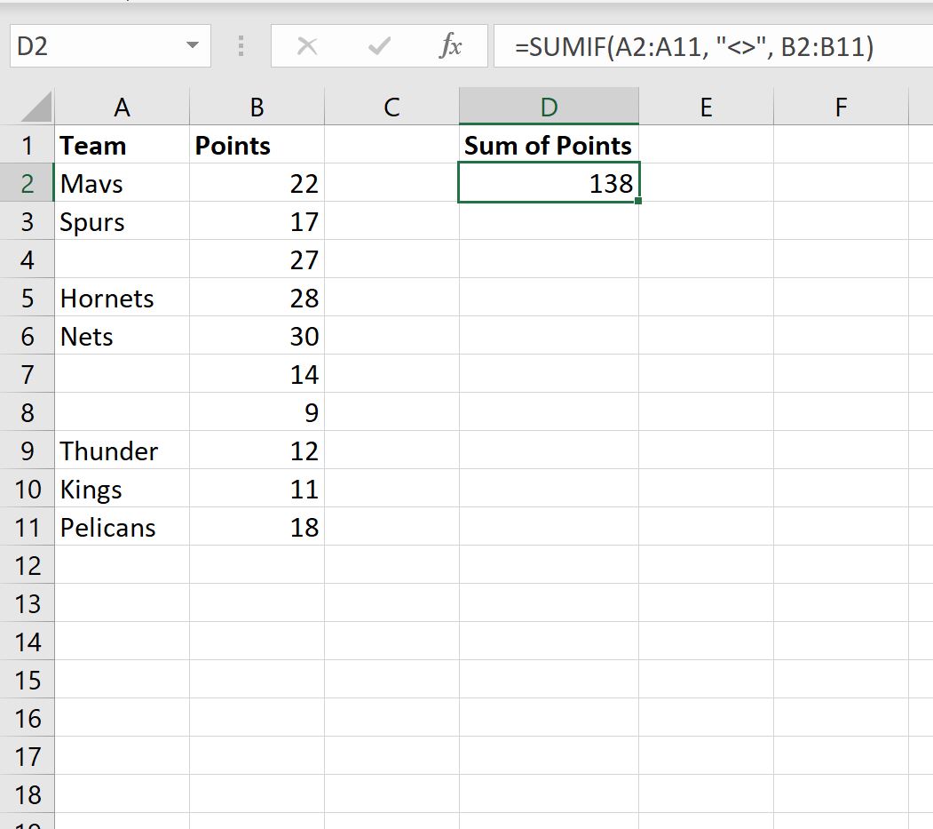 sumnotblank1 Excel sum if not blank
