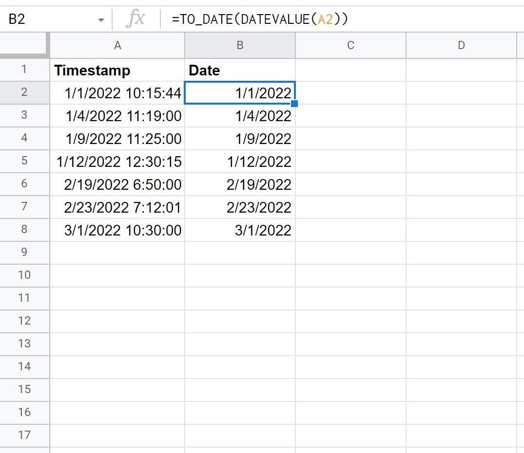 timestamp1 Google Sheets convert timestamp to date