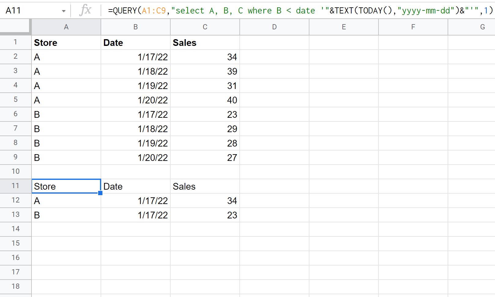 today2 Google Sheets Query TODAY function example