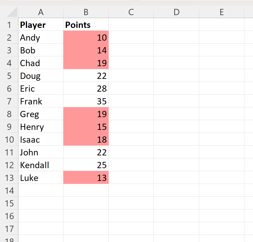 Excel use IF statement to turn cells red