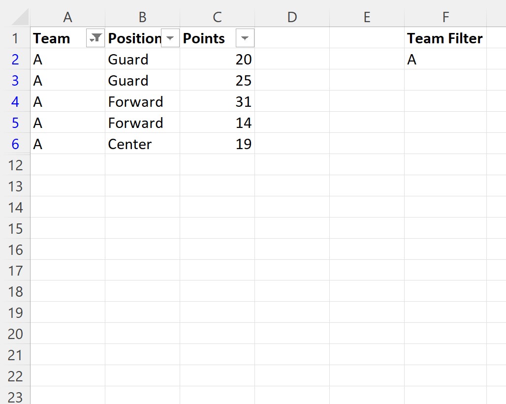 vf2 VBA filter column based on cell value