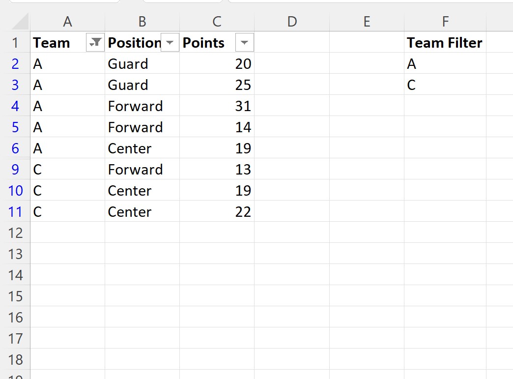 vf4 VBA filter column based on multiple criteria