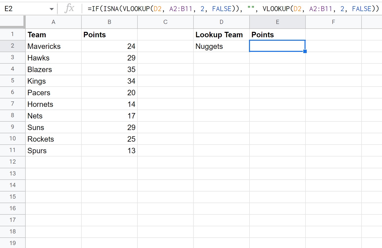 vif4 Google Sheets VLOOKUP with IF statement