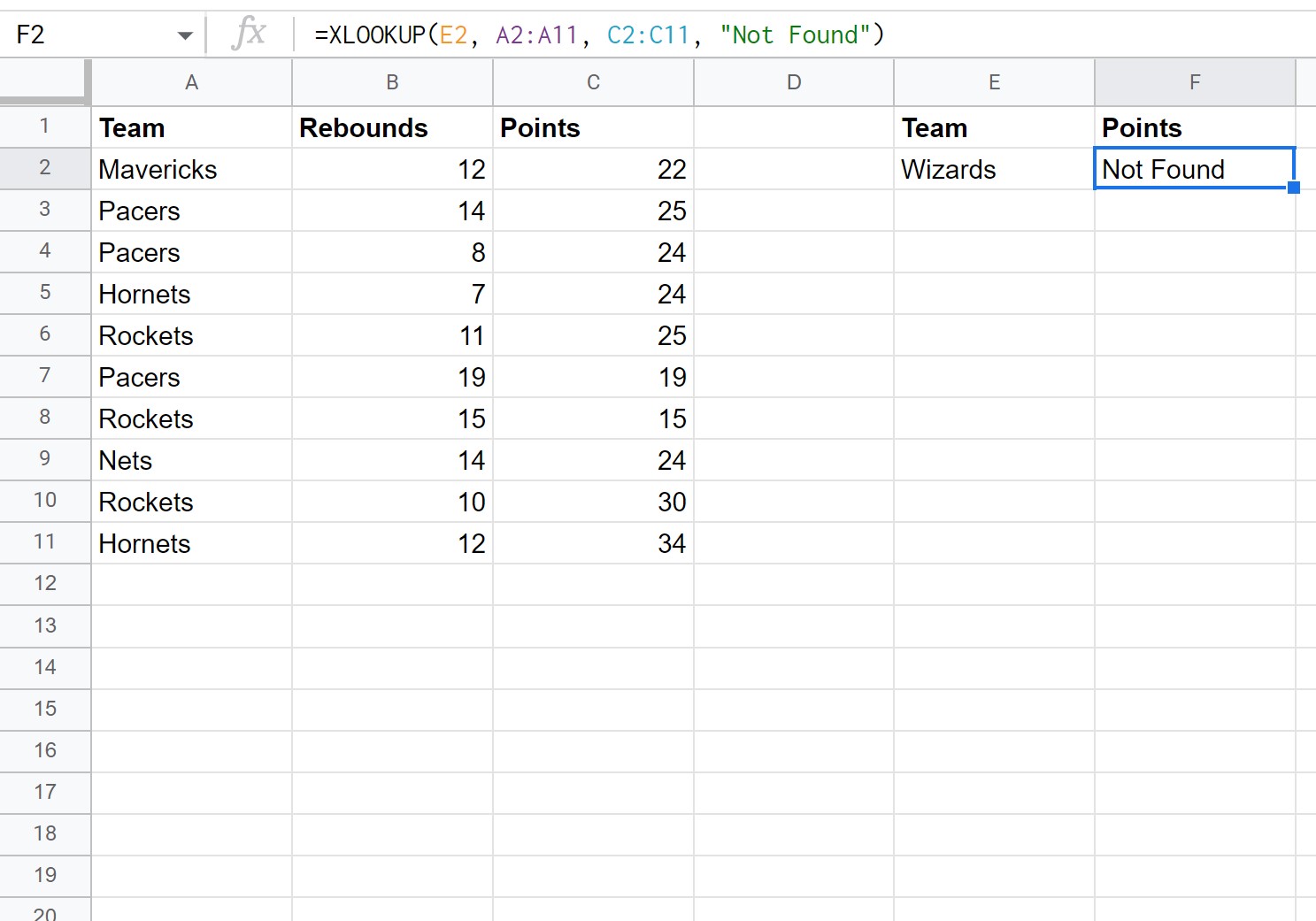 Google Sheets XLOOKUP function with missing value