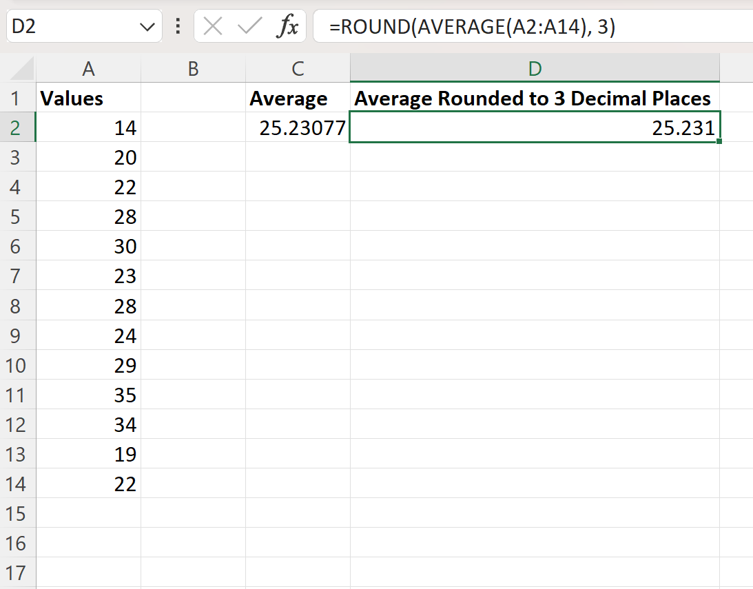 around2 Excel round average to specific number of decimal places