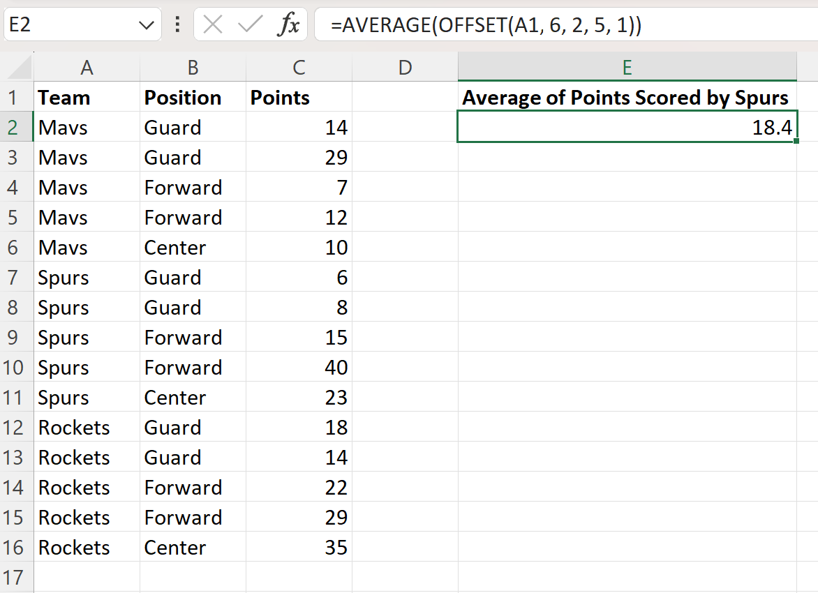 avoff1 Excel average offset formula
