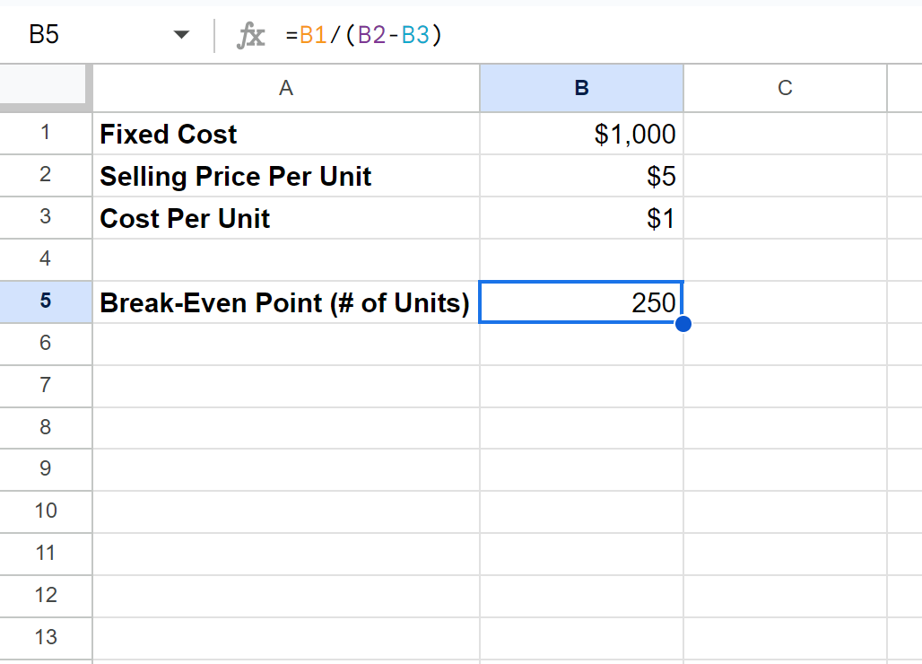 Google Sheets break-even analysis