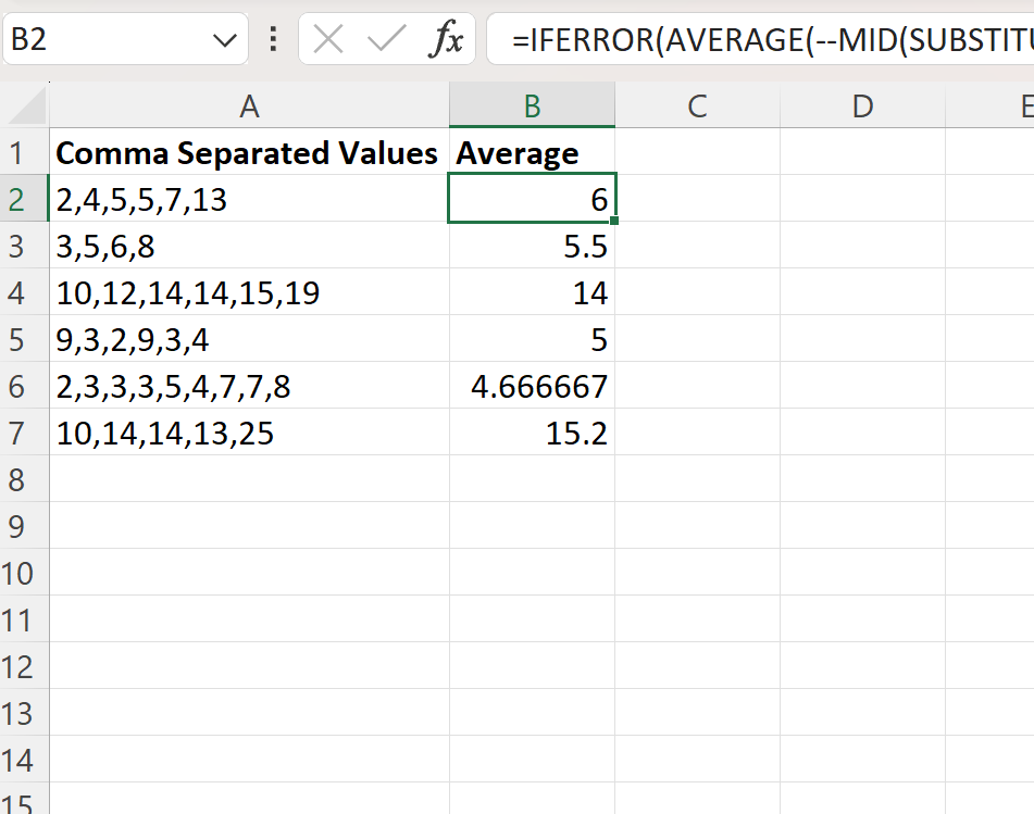 commavg2 Excel average of numbers separated by commas
