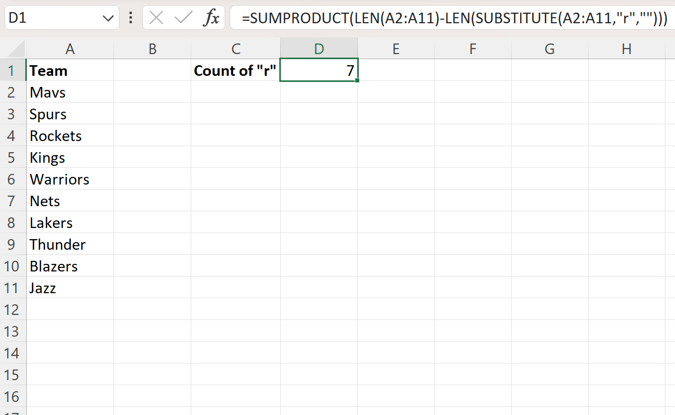 countspec3 Excel count specific characters in column