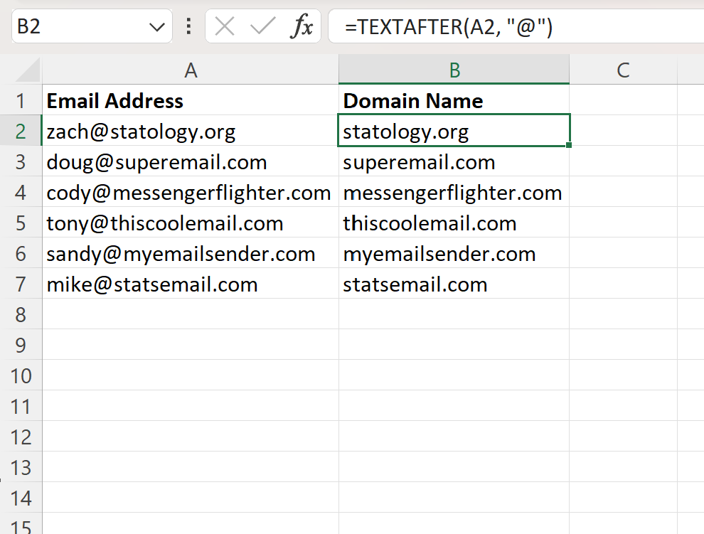 dom2 Excel extract domain name from email address