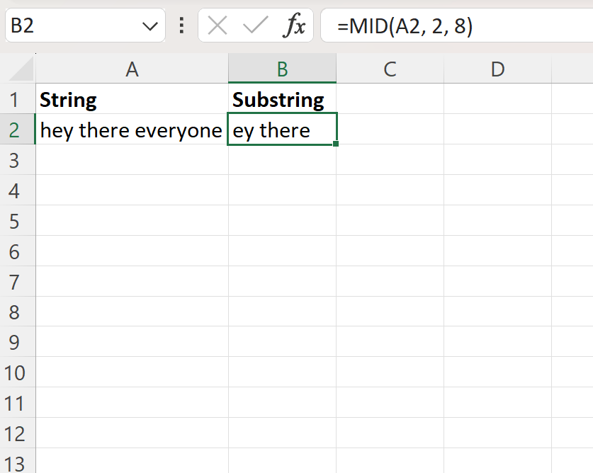es2 Excel get substring from middle of string