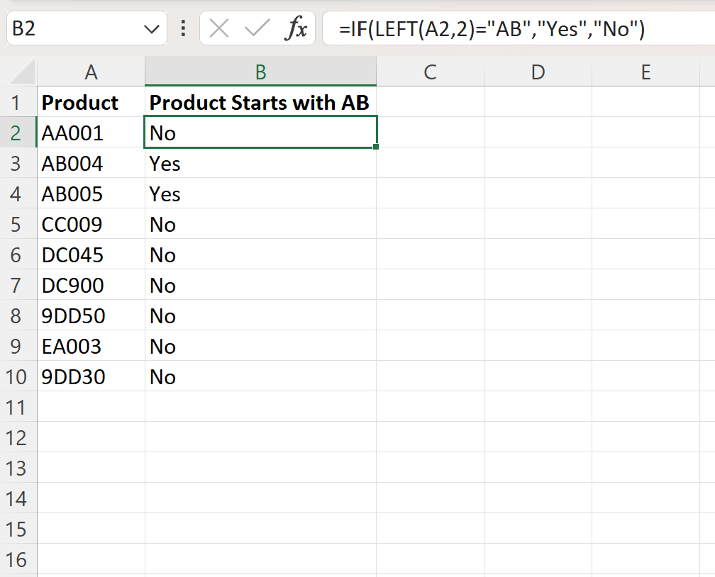 excelbegin2 Excel check if cell begins with specific text