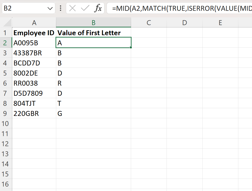 fl3 Excel find first letter in string