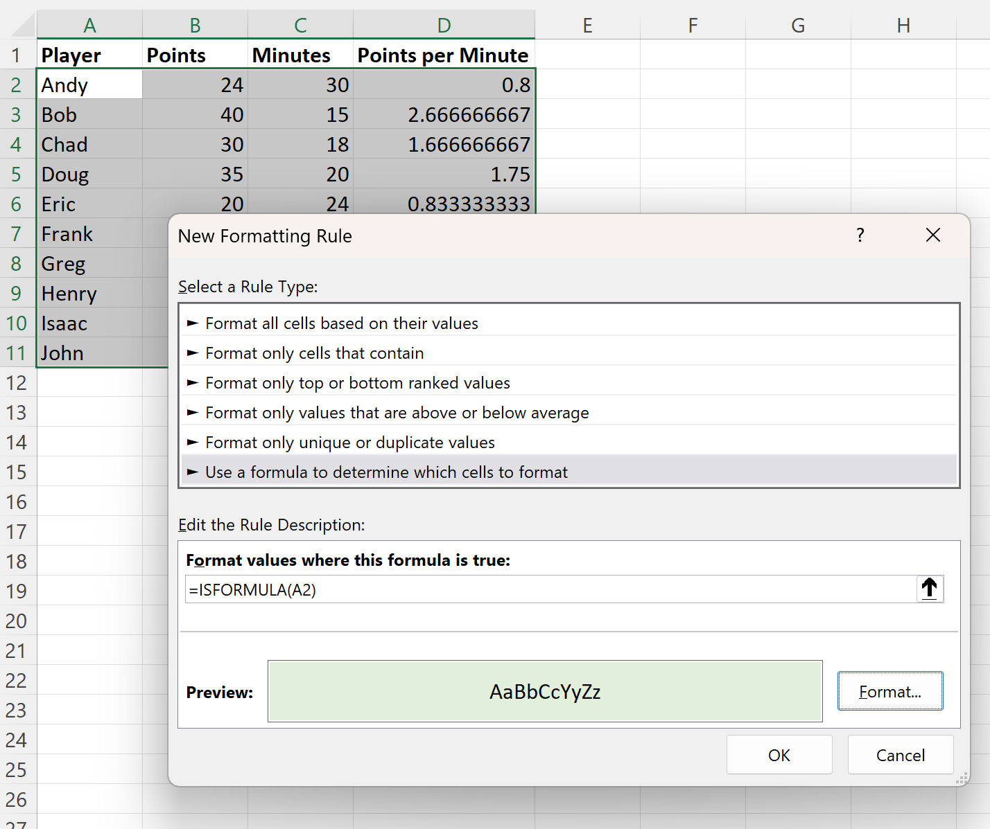 Excel apply conditional formatting if cell contains formula