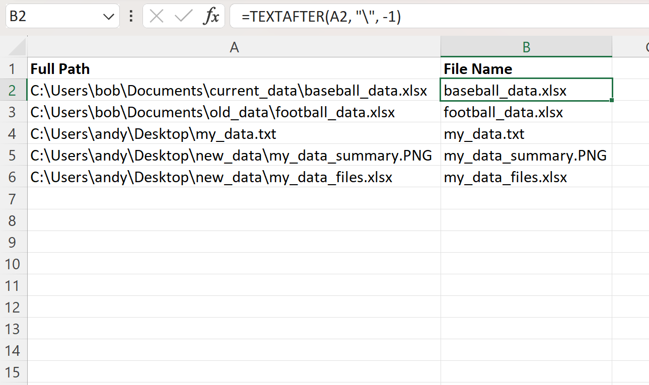 fpath3 Excel extract filename from path