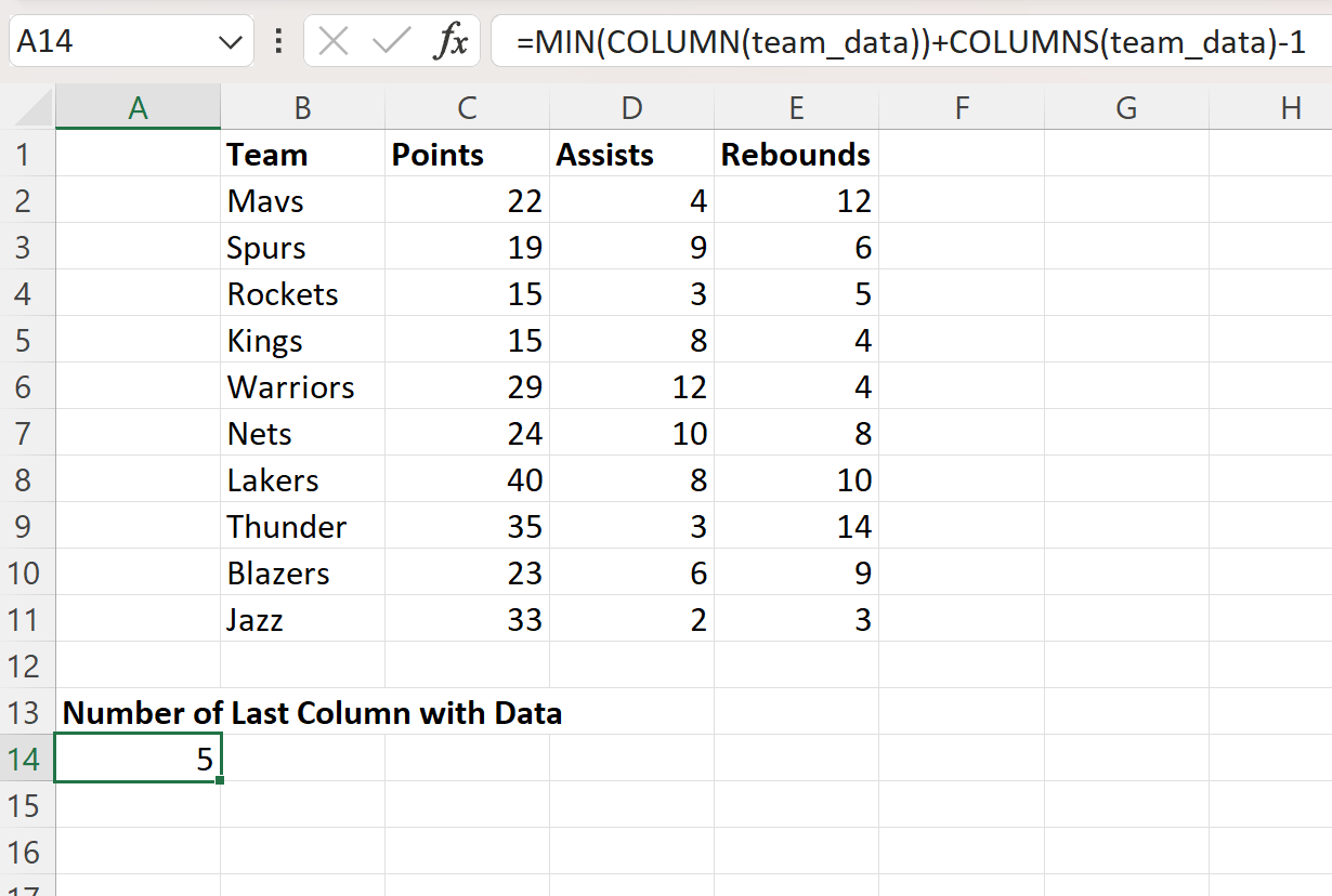 Excel find last column with data