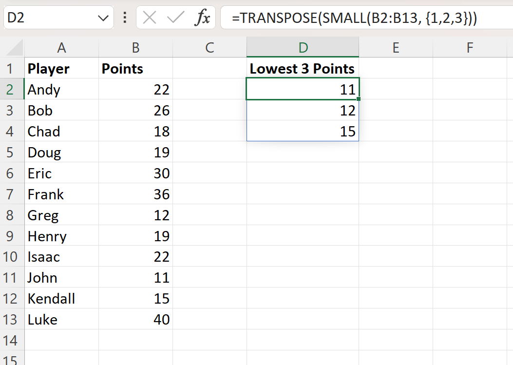 lowe2 Excel find lowest 3 values