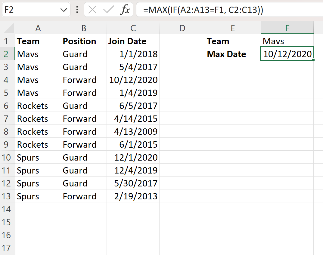 md2 Excel lookup value and find max date