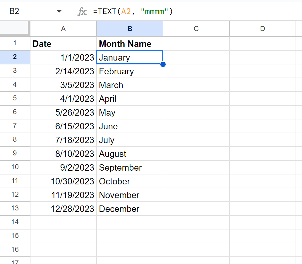 monthname2 Google Sheets show month name of date