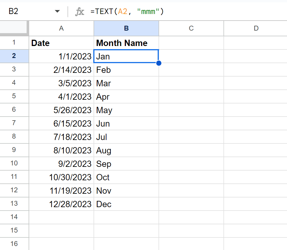 monthname3 Google Sheets show abbreviated month name for date