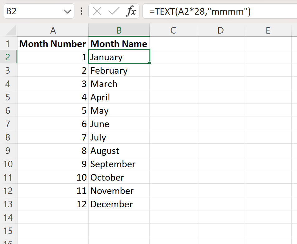 monthnum2 Excel convert number to month name