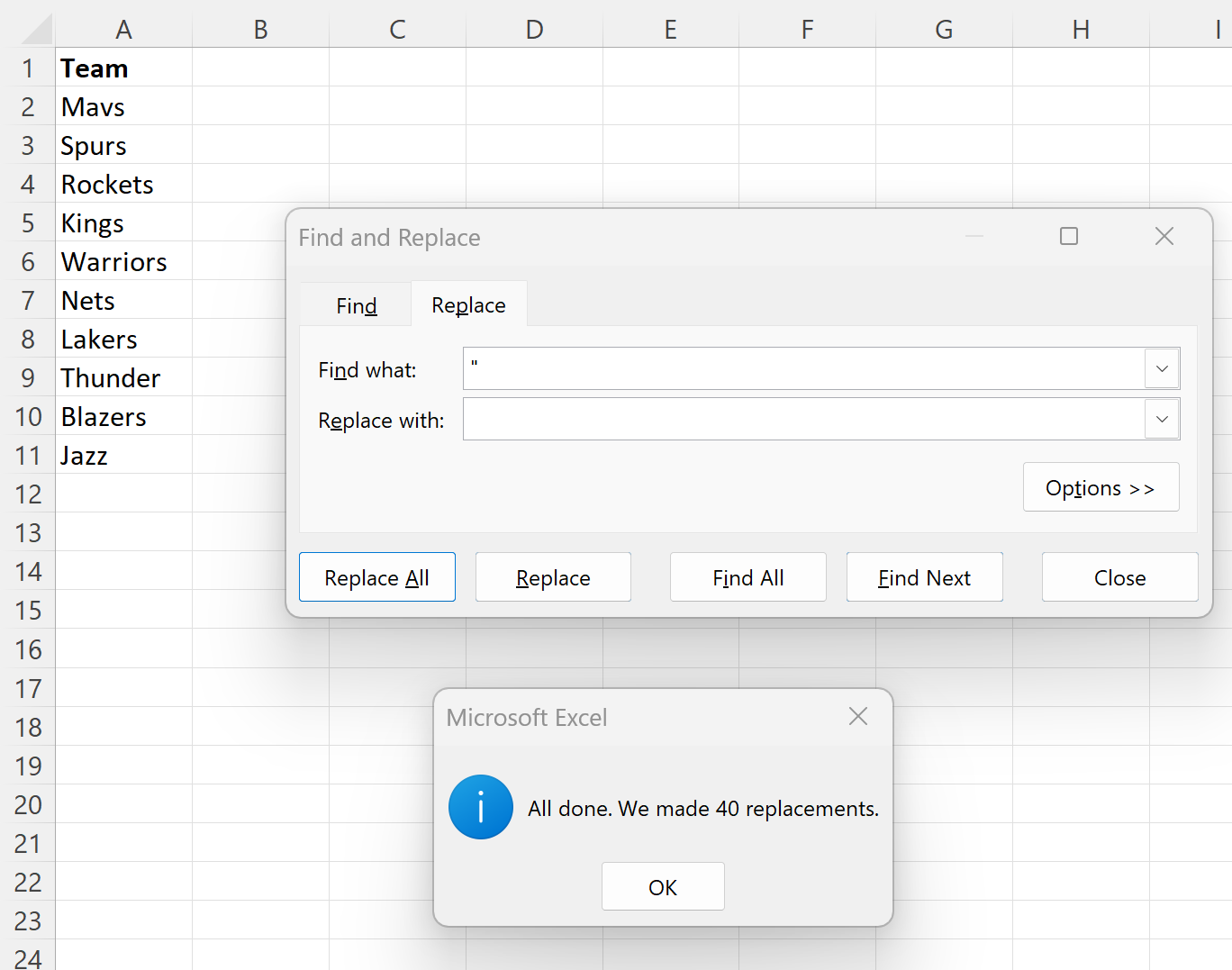 rq3 Excel remove quotes using Find and Replace