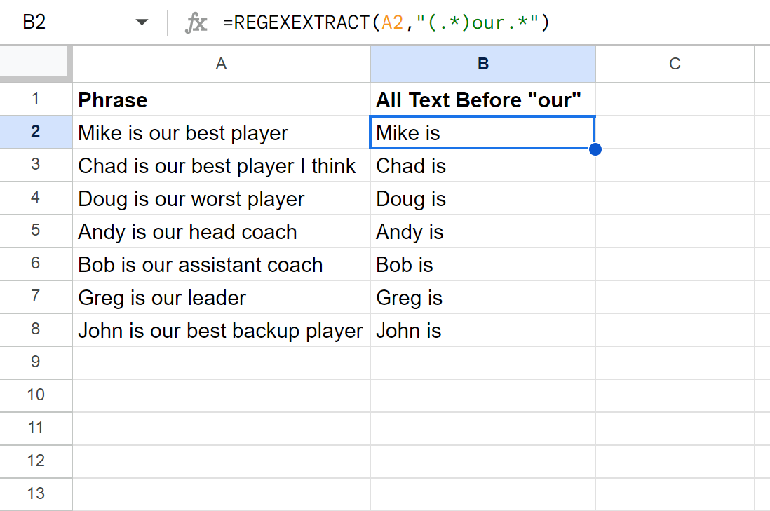 sbf1 Google Sheets extract text before character
