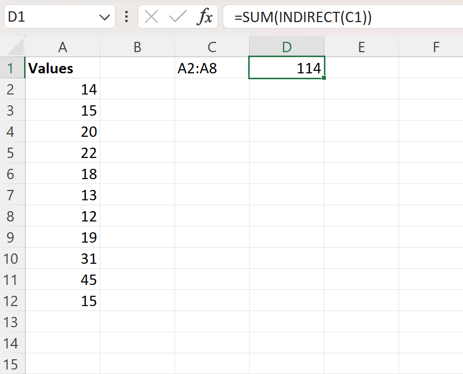 sumin1 Excel INDIRECT and SUM functions together