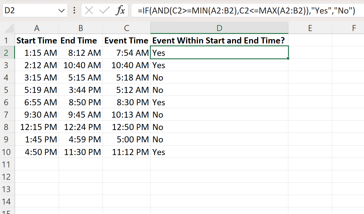timewithin2 Excel check if time is between two times