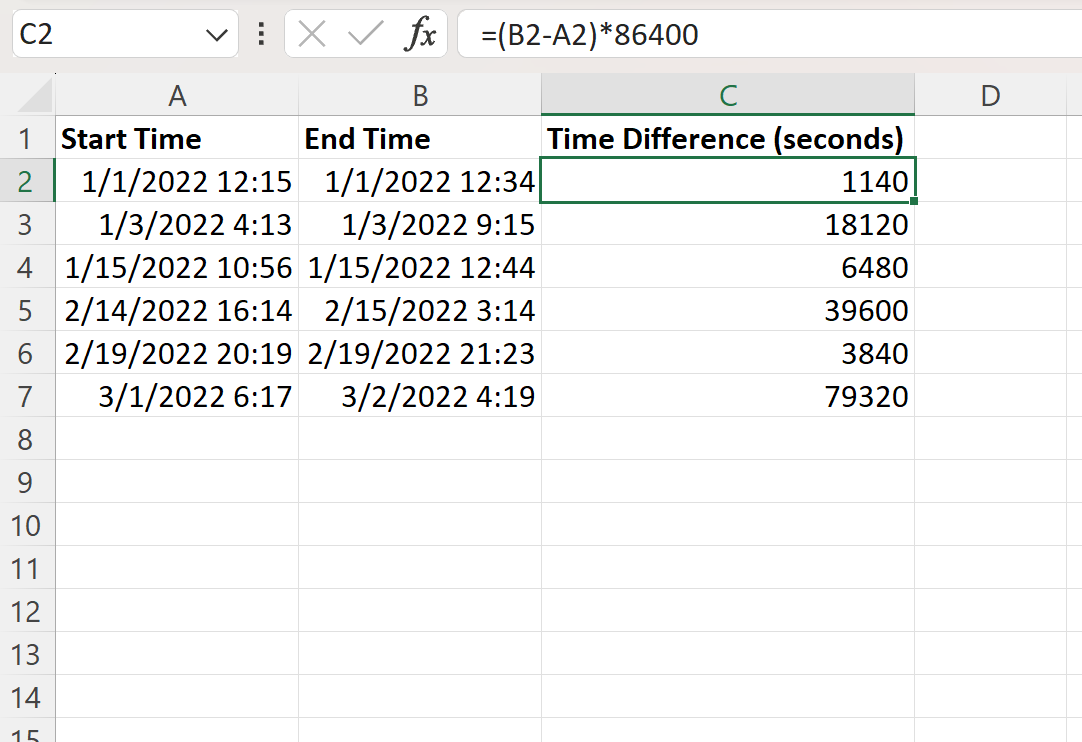 tims2 Excel difference between two times in seconds