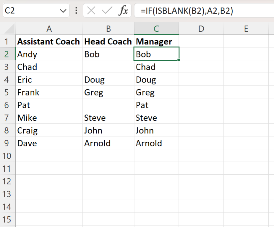 Excel if blank then another cell