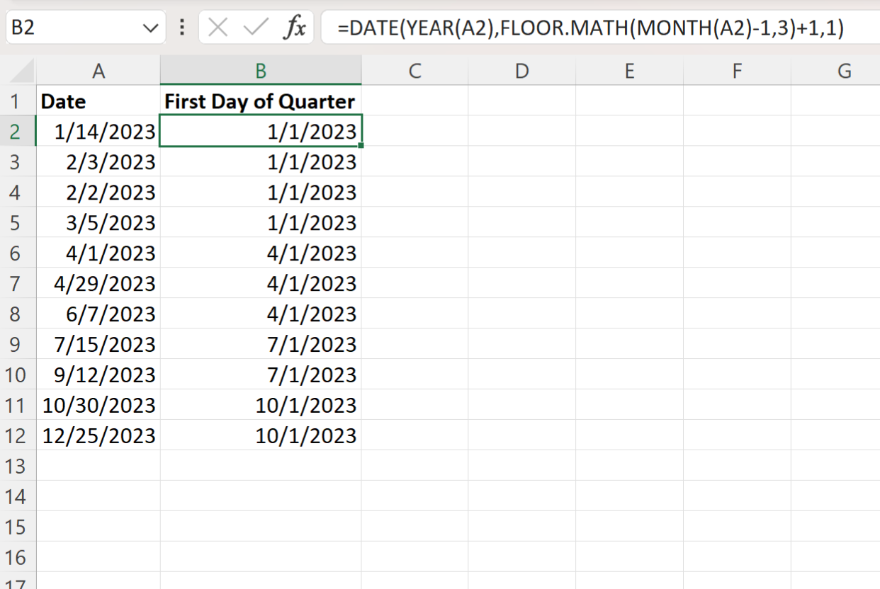 firstq2 Excel get first day of quarter