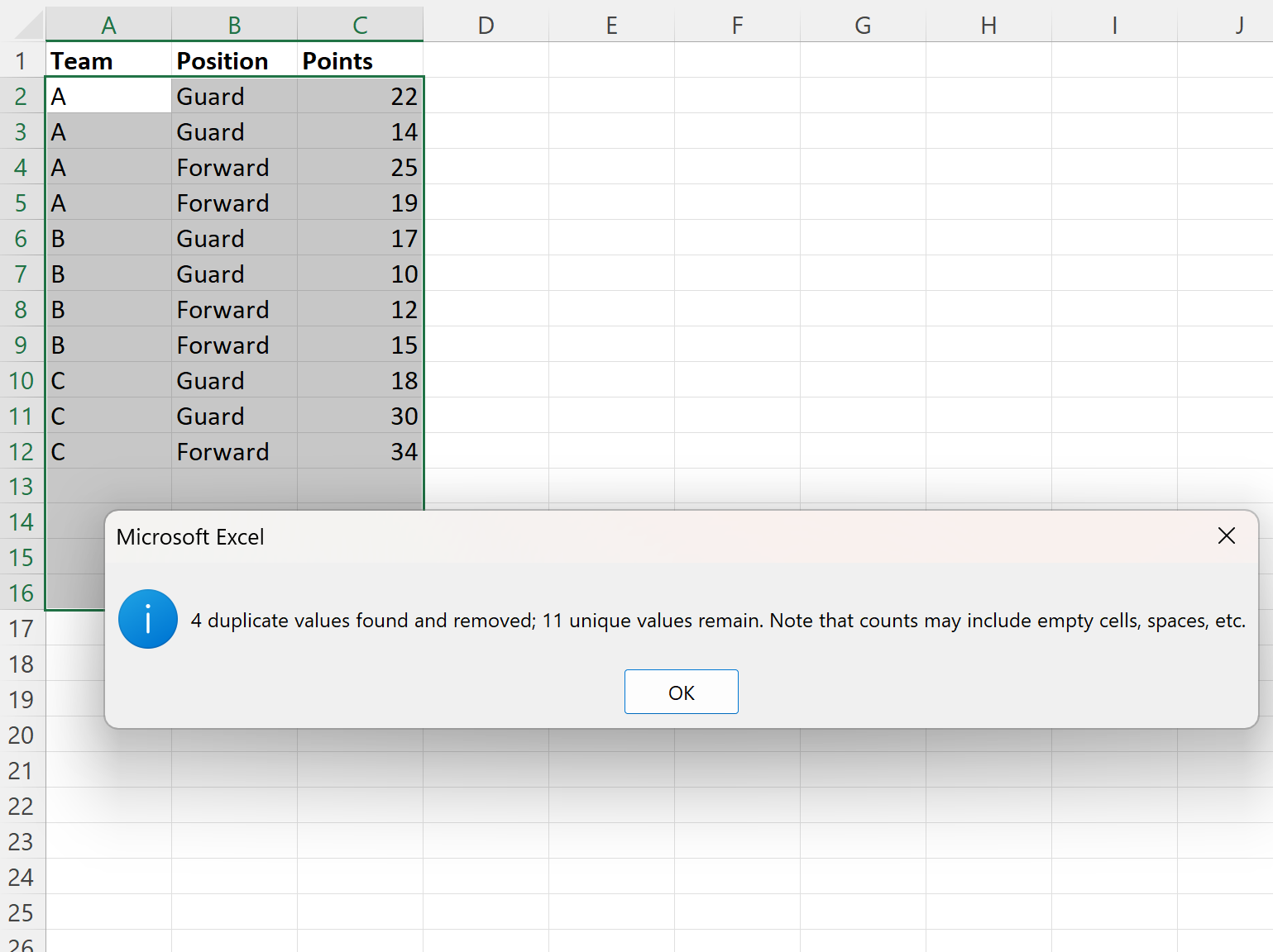 rduplicate3 Excel remove duplicate rows based on three columns
