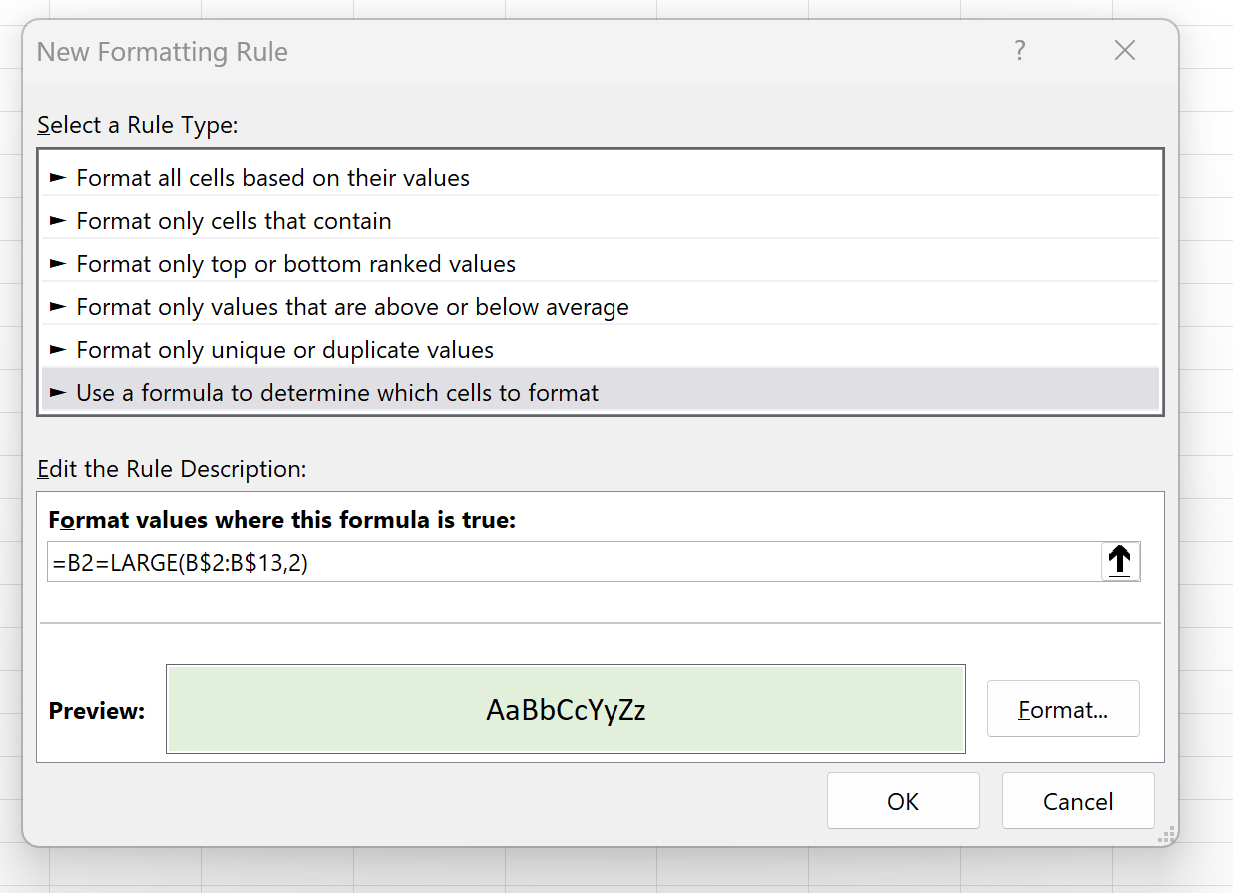 secondh2 Excel conditional formatting second highest value