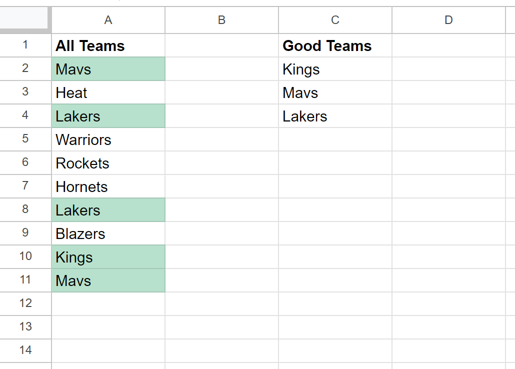 high4 Google Sheets highlight if in list