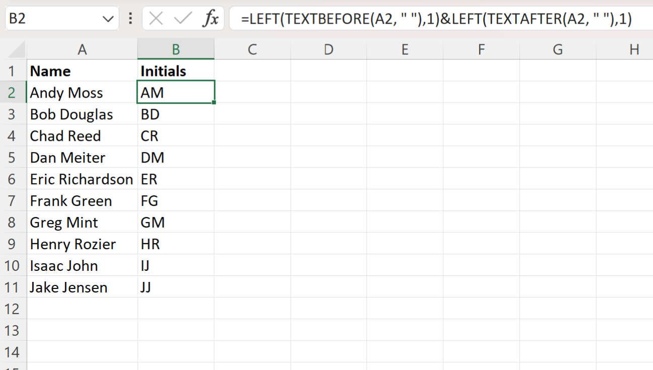 initial3 Excel extract initials from name