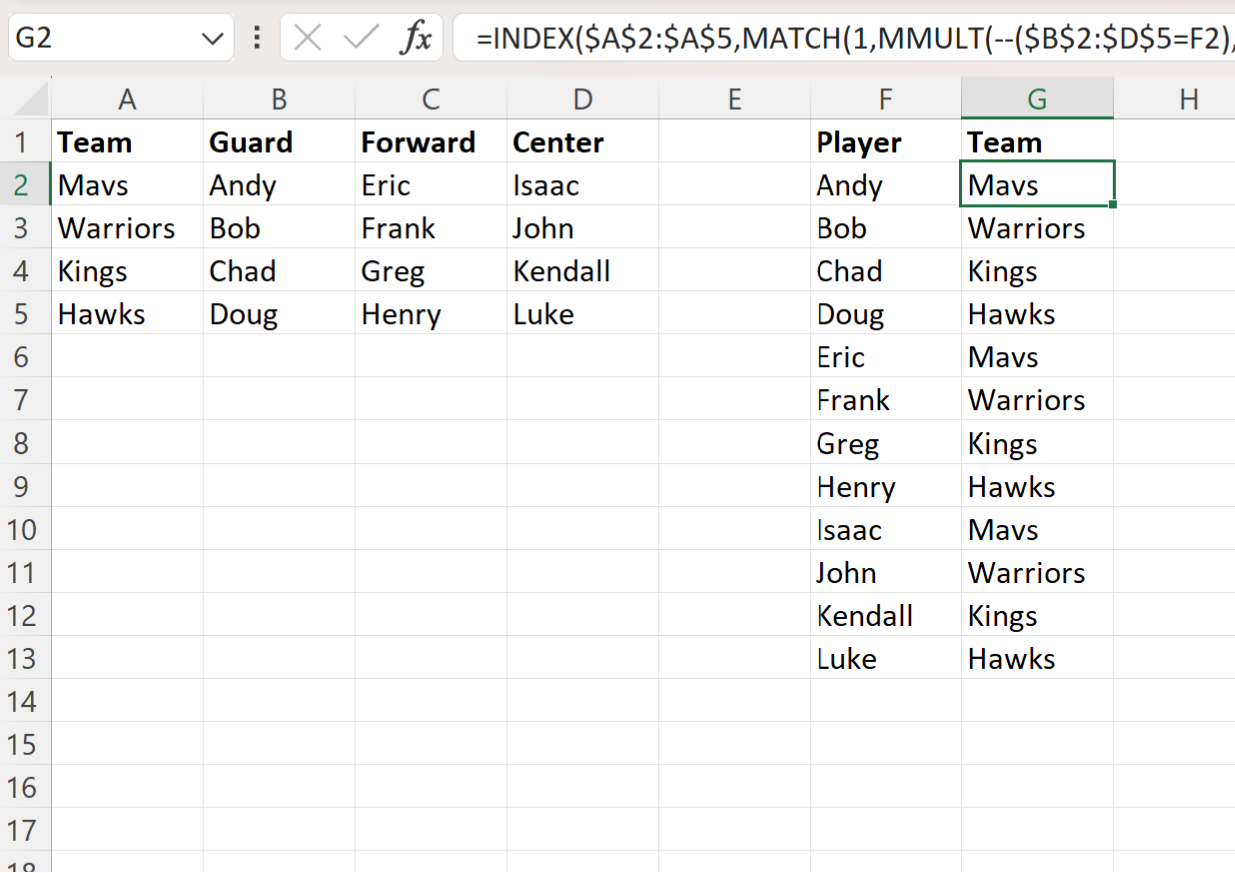 Excel index match across multiple columns
