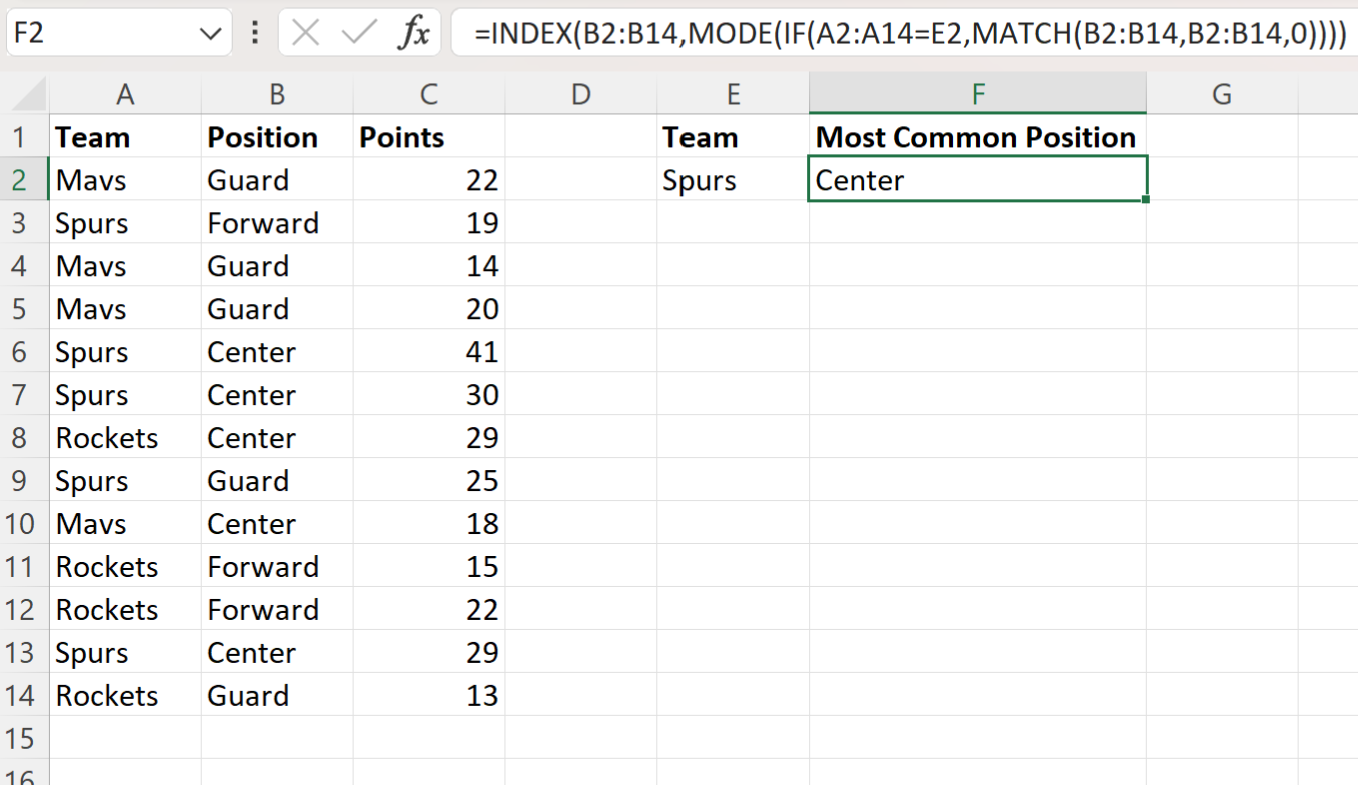 mc2 Excel find most common value with criteria