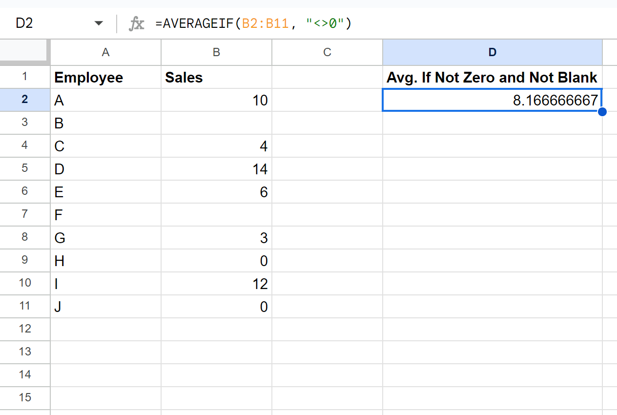 anot2 Google Sheets average ignore zero and blanks
