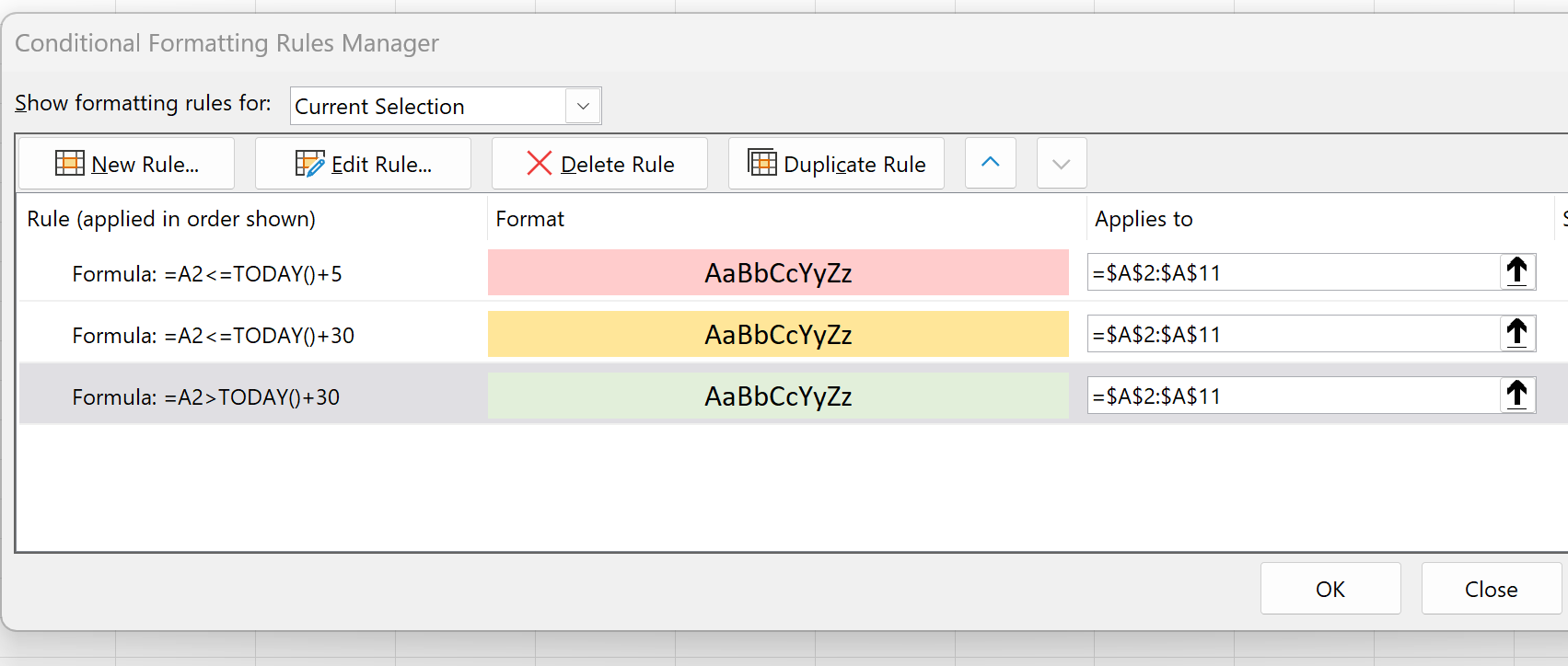 Excel change color based on date