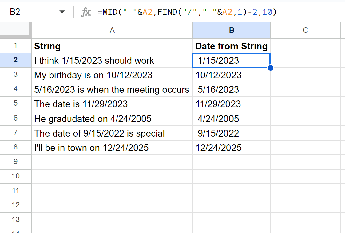 Google Sheets Extract Date from Text String PSYCHOLOGICAL STATISTICS