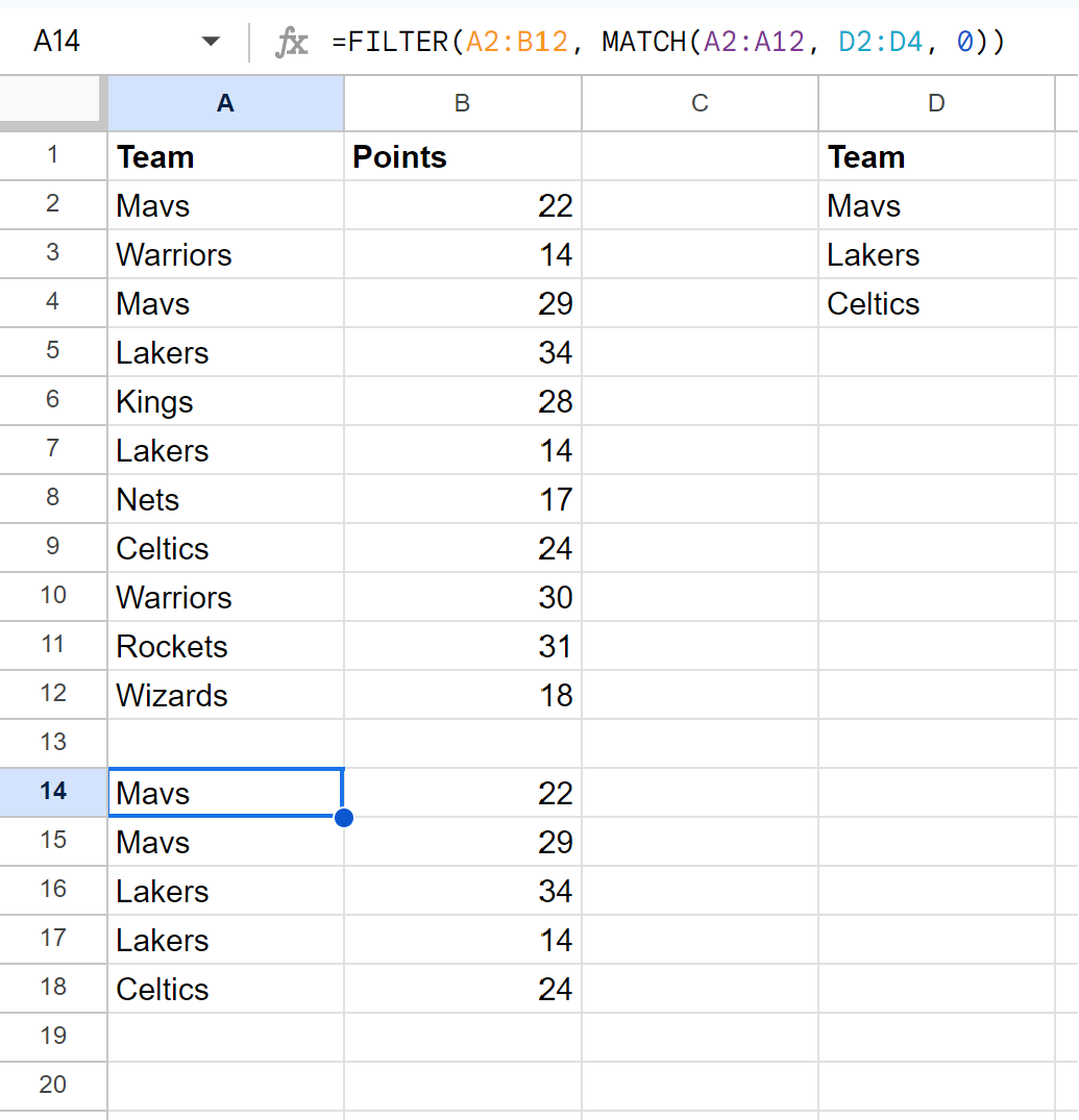 fanother3 Google Sheets filter column based on another column